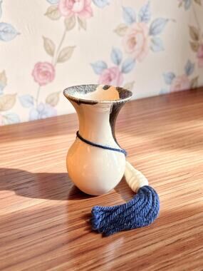 Vintage Made in Mexico Ceramic Magnetic Mini Vase Navy Tassel 4.5" Folk Art